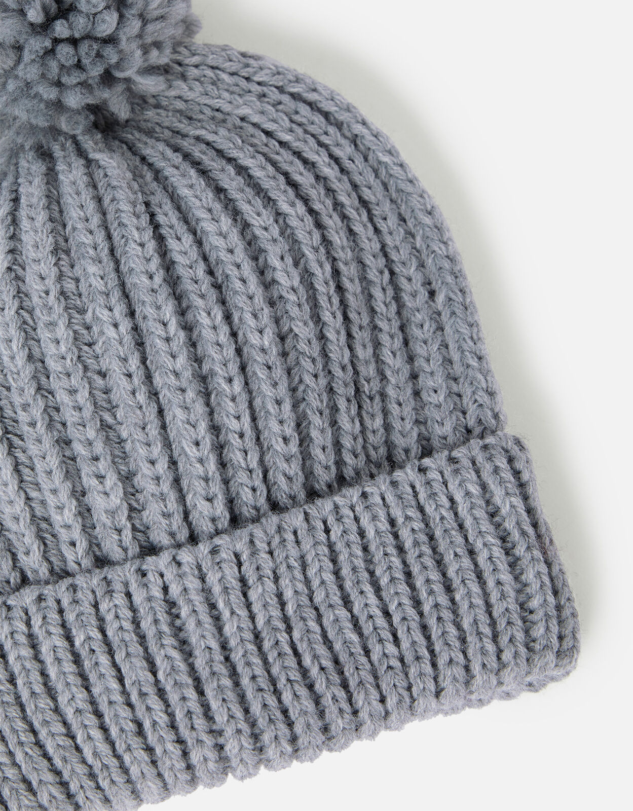 Chunky Knit Pom-Pom Beanie Hat Grey 