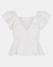 Sleeveless Frilly Tassel Top, White (WHITE), large