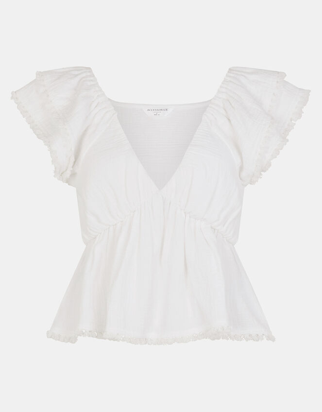 Sleeveless Frilly Tassel Top, White (WHITE), large