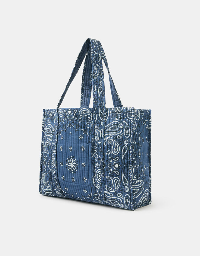 Paisley Print Quilted Shopper Bag, , large