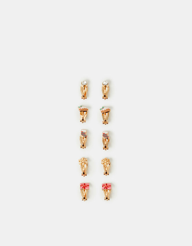 5-Pack Girls Christmas Clip-On Earring Set, , large