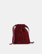Embellished Bow Velvet Drawstring Bag, Red (BURGUNDY), large