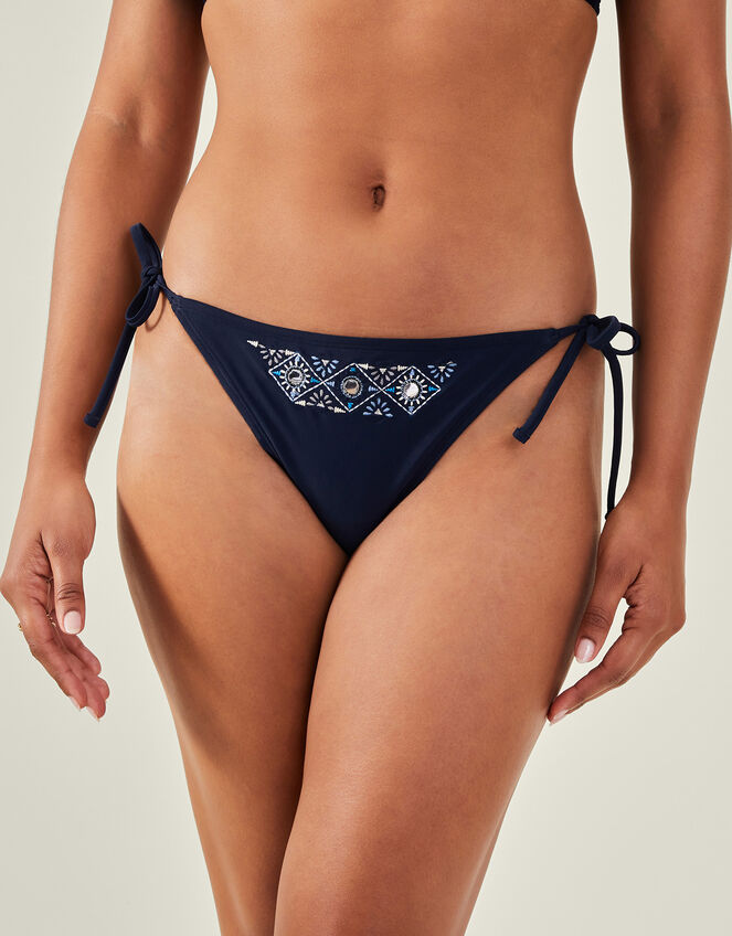 Embellished Mirror Bikini Bottoms, Blue (NAVY), large