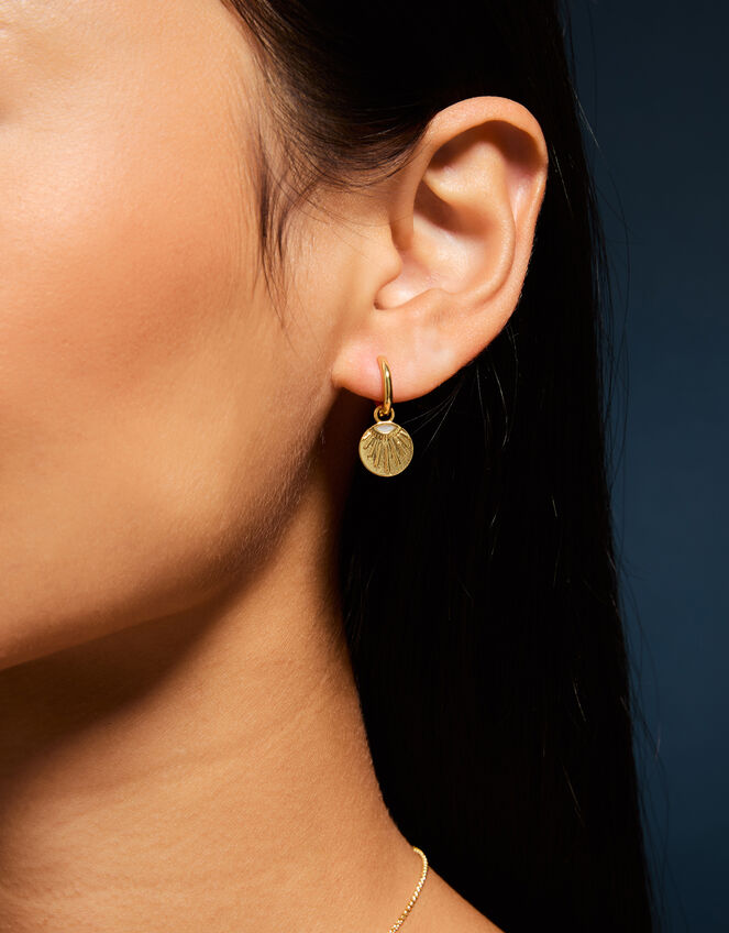 14ct Gold-Plated Sun Drop Huggie Hoop Earrings, , large