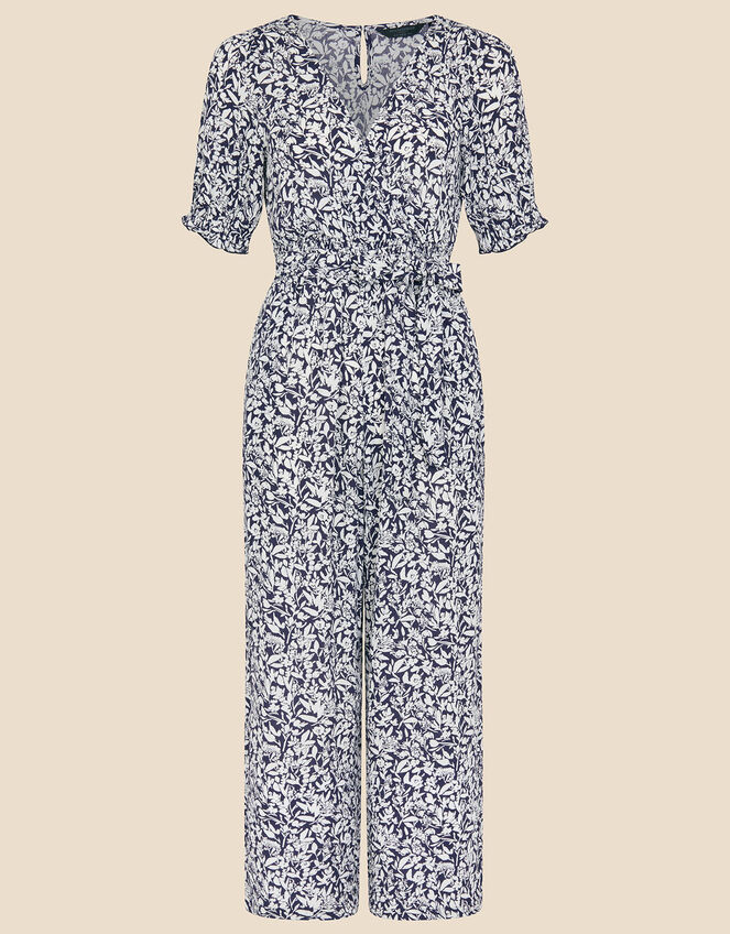 Ditsy Print Wrap Jumpsuit in LENZING™ ECOVERO™, Blue (NAVY), large