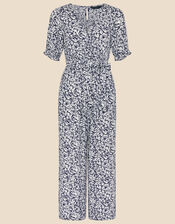 Ditsy Print Wrap Jumpsuit in LENZING™ ECOVERO™, Blue (NAVY), large