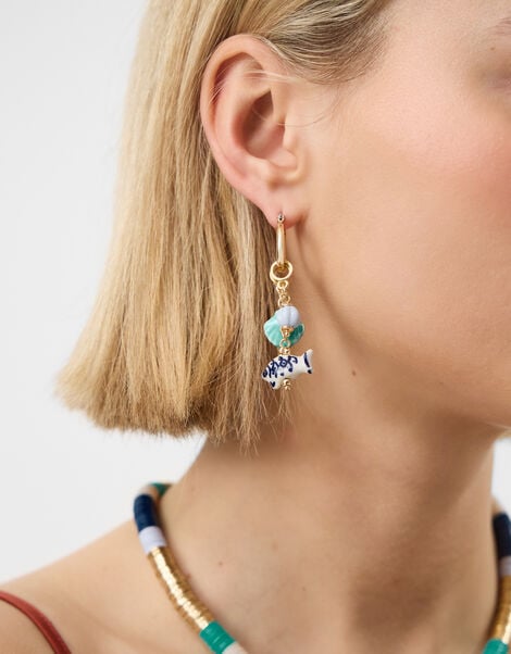 Fish Charm Hoop Earrings, , large