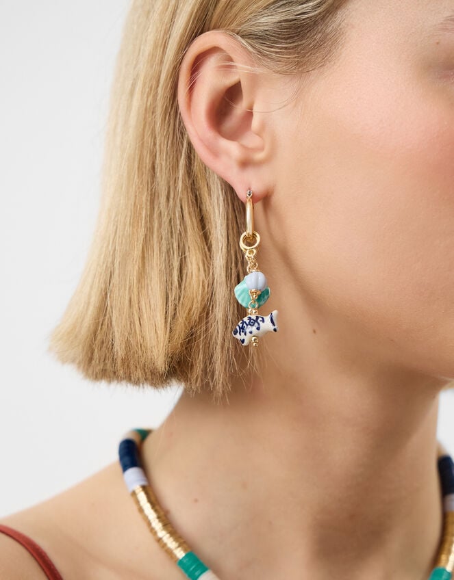 Fish Charm Hoop Earrings, , large