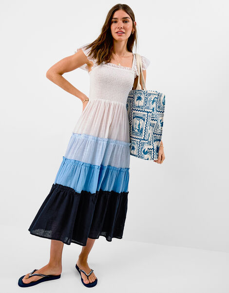 Colour Block Frill Maxi Dress, Blue (BLUE), large
