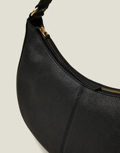 Leather Scoop Shoulder Bag, Black (BLACK), large