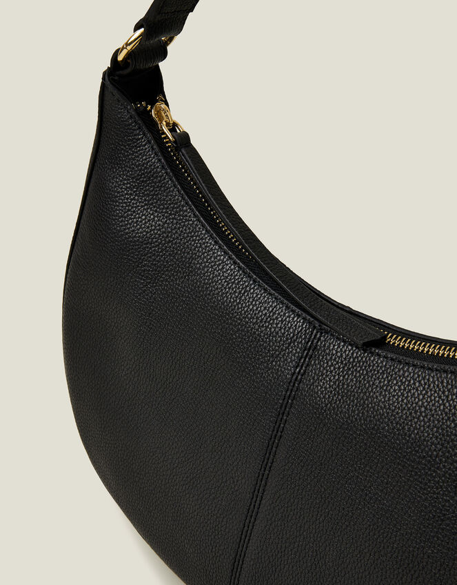 Leather Scoop Shoulder Bag, Black (BLACK), large