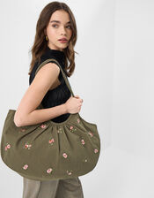 Oversized Floral Embroidered Shoulder Bag, , large