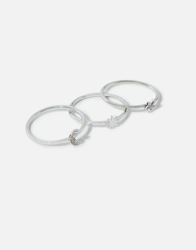 Platinum-Plated Celestial Ring Set of Three, Silver (SILVER), large