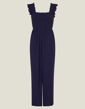 Frill Shoulder Jumpsuit, Blue (NAVY), large