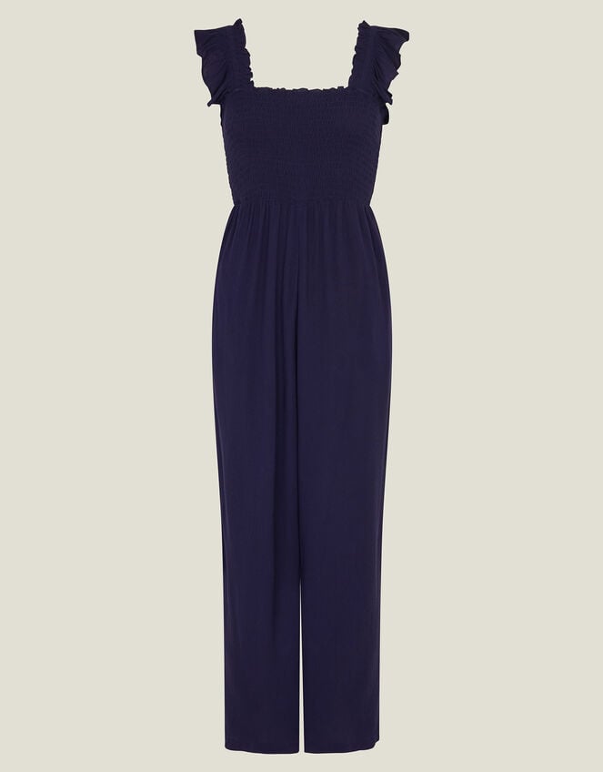 Frill Shoulder Jumpsuit, Blue (NAVY), large