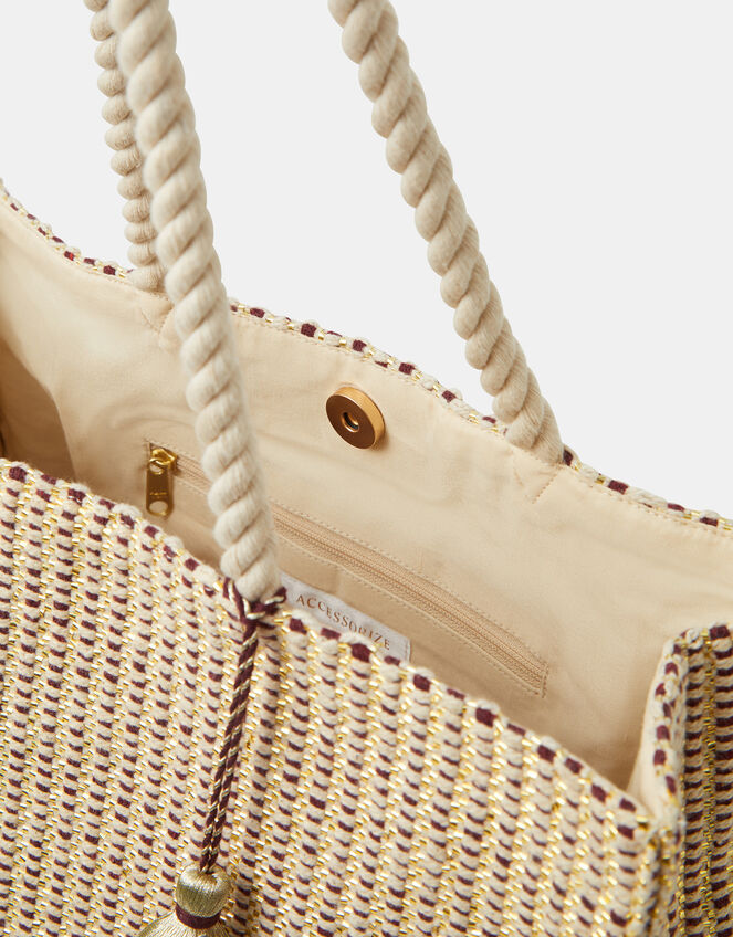 Stripe Woven Beach Bag, , large