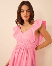 Ruffle Cotton Midi Dress, Pink (PINK), large