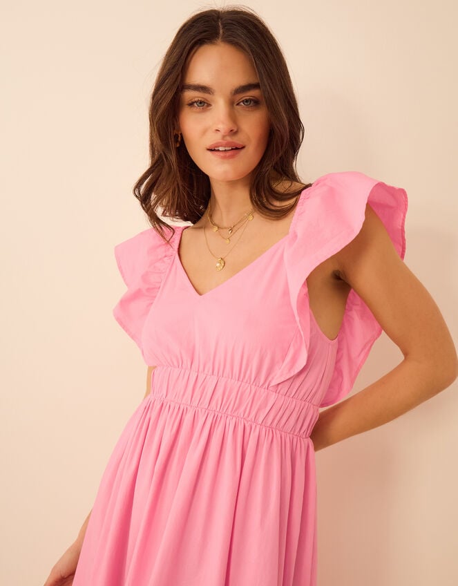 Ruffle Cotton Midi Dress, Pink (PINK), large