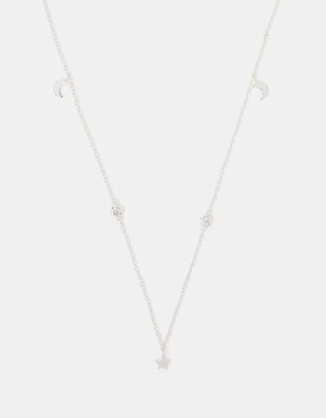 Sterling Silver Star Station Necklace, , large