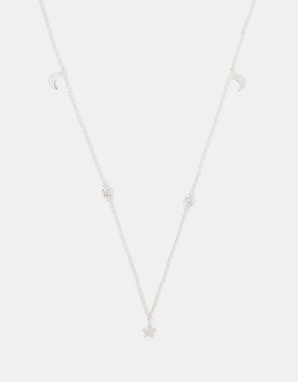 Sterling Silver Star Station Necklace, , large