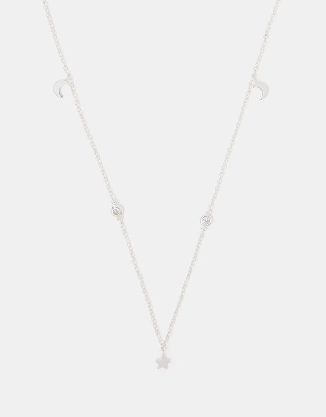 Sterling Silver Star Station Necklace, , large