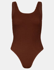 Crinkle Swimsuit, Brown (BROWN), large