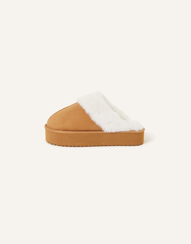 Suedette Platform Mule Slippers, Tan (TAN), large