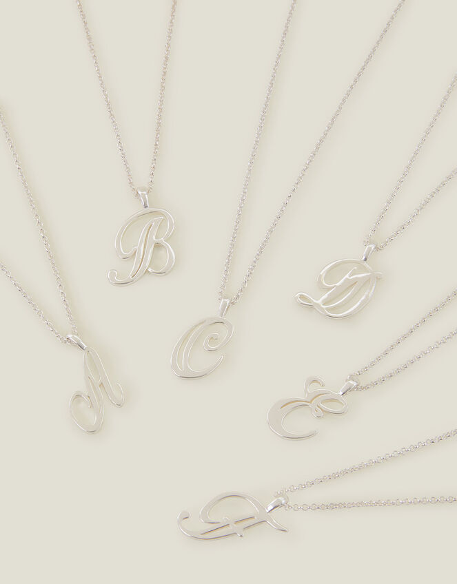 Sterling Silver-Plated Initial Necklace, Silver (ST SILVER), large