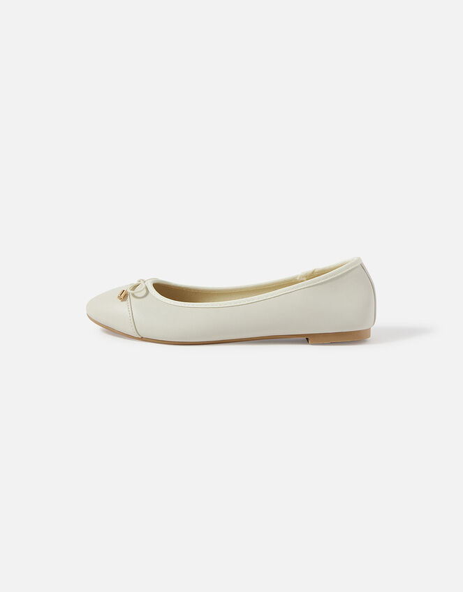 Toe Cap Bow Ballerina Flats, Ivory (IVORY), large