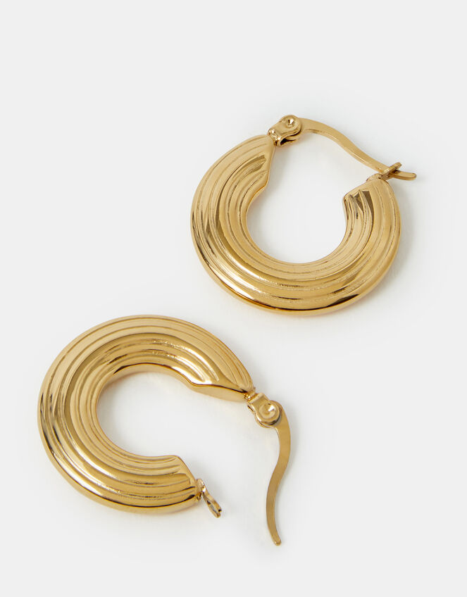 Stainless Steel Textured Hoop Earrings, , large