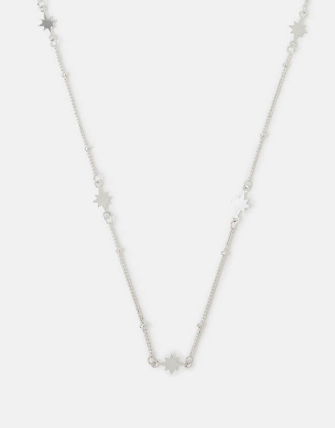Sterling Silver-Plated Star Station Necklace, , large