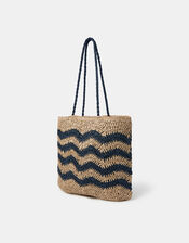 Chevron Raffia Shopper Bag, , large