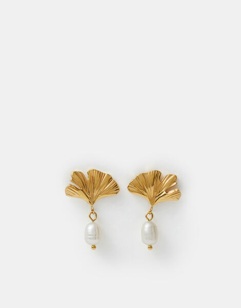 Stainless Steel Coral Pearl Drop Earrings, , large