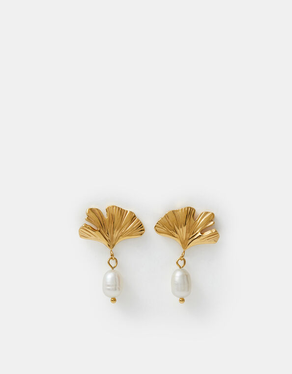 Stainless Steel Coral Pearl Drop Earrings, , large