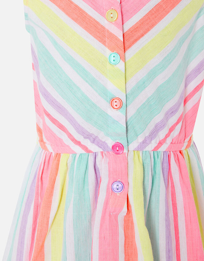 Girls Rainbow Stripe Dress in Linen Blend, Multi (BRIGHTS-MULTI), large