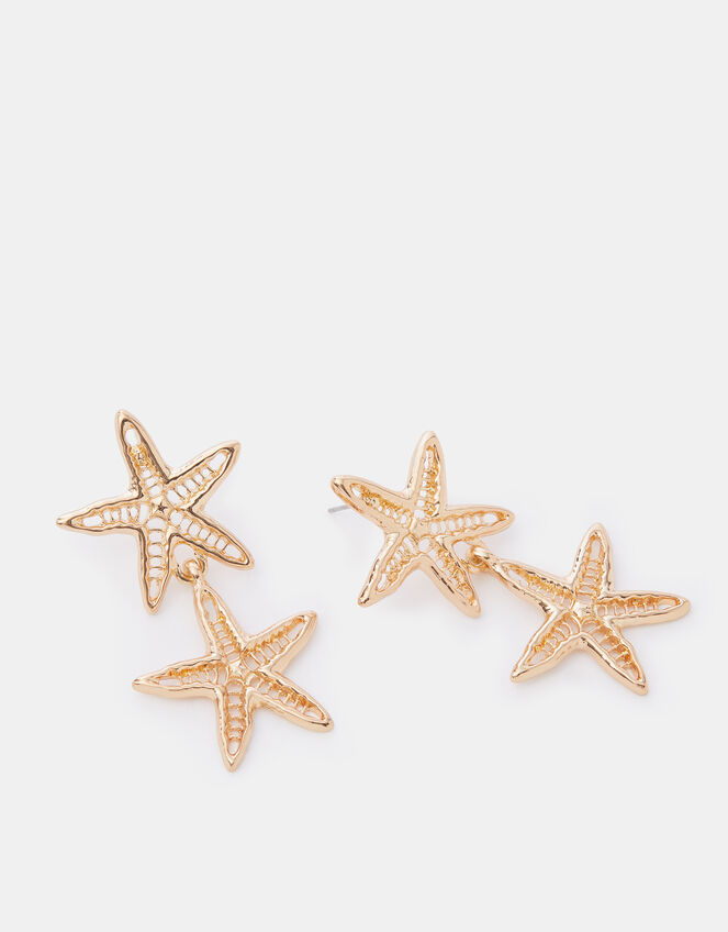 Double Starfish Drop Earrings, , large