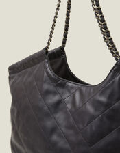 Chain Strap Faux Leather Shoulder Bag, Black (BLACK), large