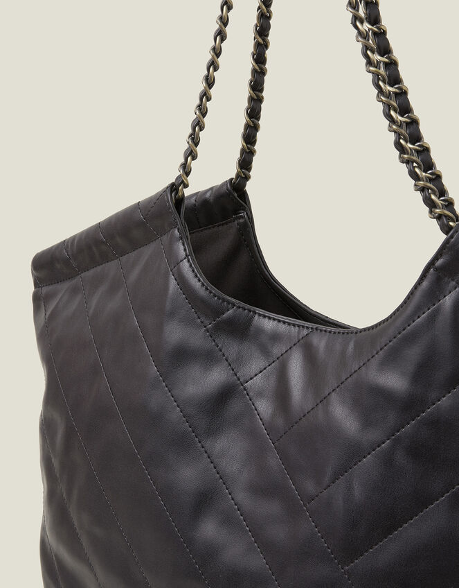 Chain Strap Faux Leather Shoulder Bag, Black (BLACK), large
