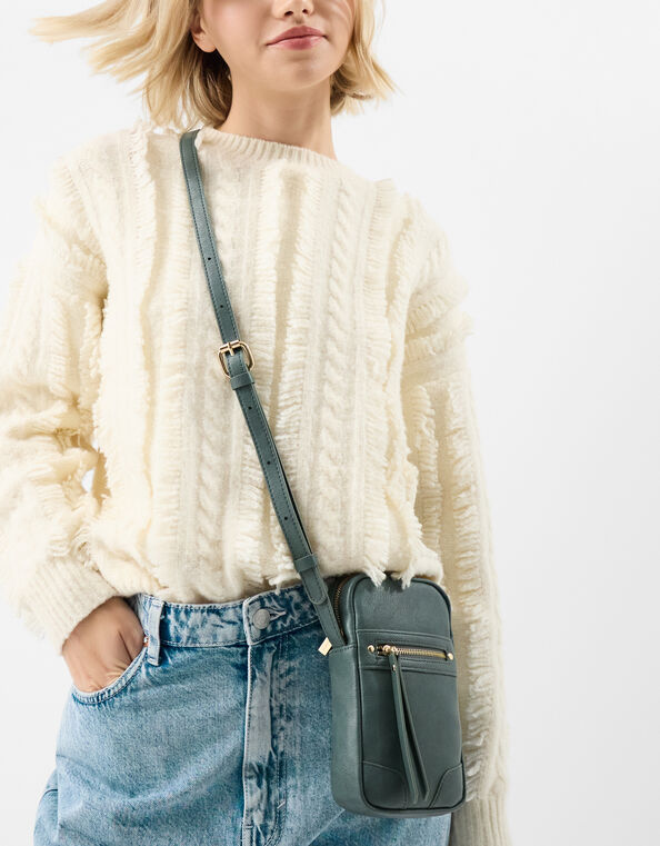 Faux Leather Crossbody Phone Bag, Teal (TEAL), large