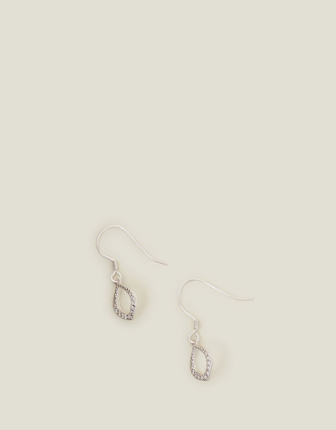 Sterling Silver-Plated Sparkle Teardrop Earrings, , large