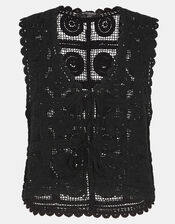 Crochet Lace Waistcoat, Black (BLACK), large