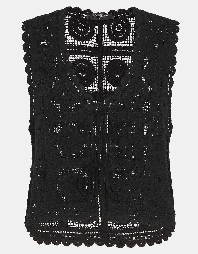 Crochet Lace Waistcoat, Black (BLACK), large