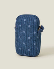 Polka Dot Denim Phone Bag, , large