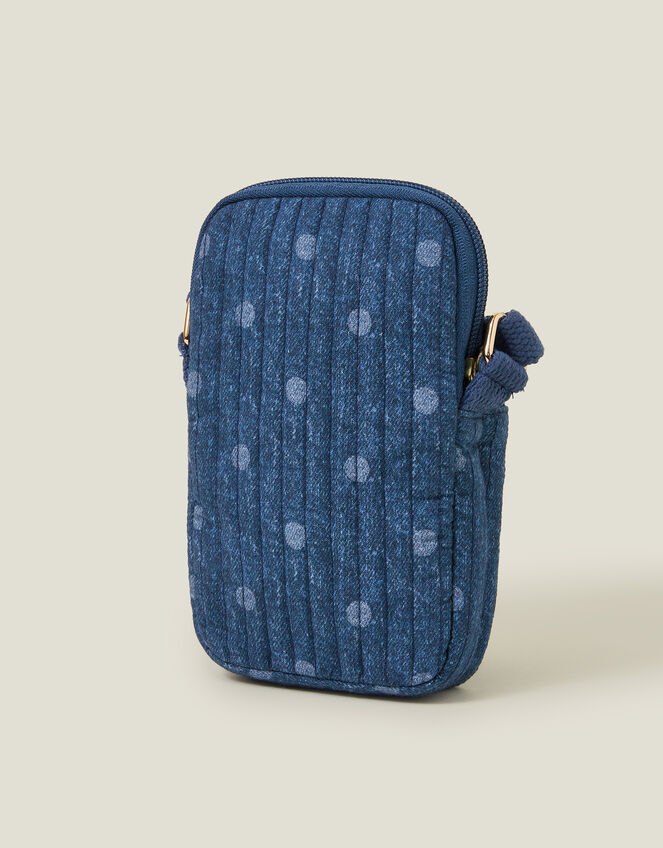 Polka Dot Denim Phone Bag, , large