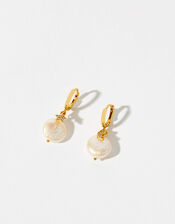 Gold-Plated Freshwater Pearl Celestial Earrings, , large