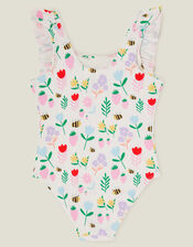 Girls Floral Print Swimsuit, Multi (PASTEL MULTI), large