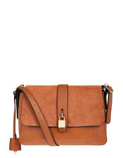 Millie Vegan Faux Padlock Shoulder Bag, Tan (TAN), large