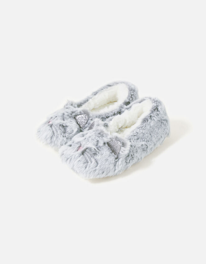 Girls Kitty Cat Slippers, Grey (GREY), large