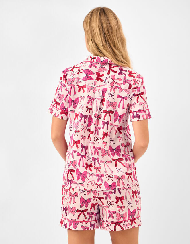 Bow Print Satin Short Pyjamas Set, Pink (PINK), large