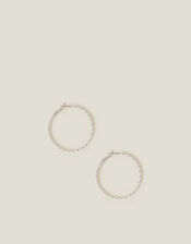 Sterling Silver-Plated Twist Hoop Earrings, , large
